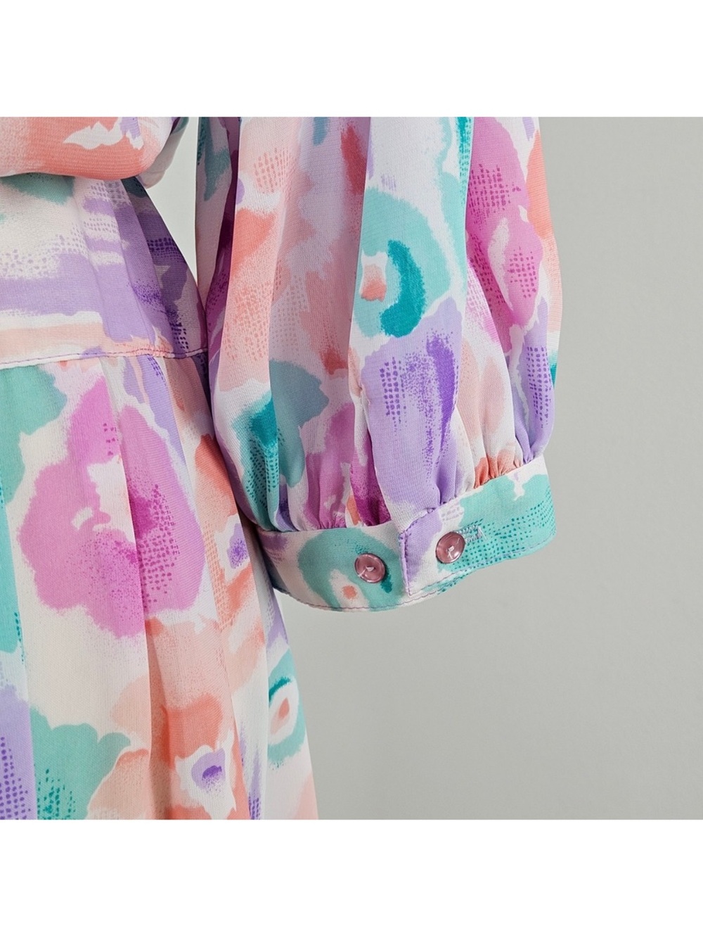 Willi of California Womens Floral Watercolor Midi Dress Belted 10 Vintage 80s - Picture 9 of 12